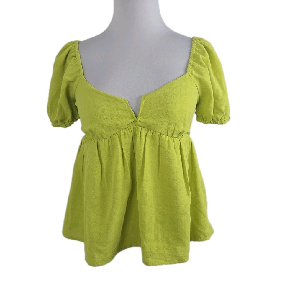 Honey & Sparkle Junior Small Lime Green‎ Woven Textured Smocked Crop Top New